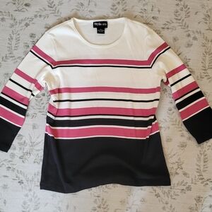Style & Co Black, Pink, White Striped Pullover Ribbed Cotton Sweater Women's Med